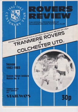 Tranmere Rovers v Colchester United Match Programme 1982-11-13